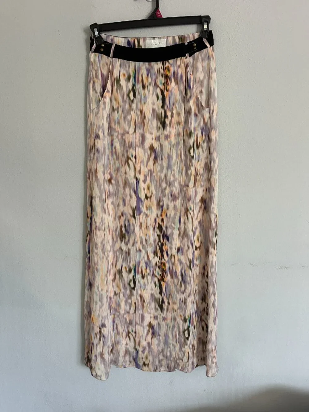 A.L.C. 100% Silk Maxi Wrap Skirt Women Size 6 Abstract Print Long Designer Skirt - Picture 2 of 7